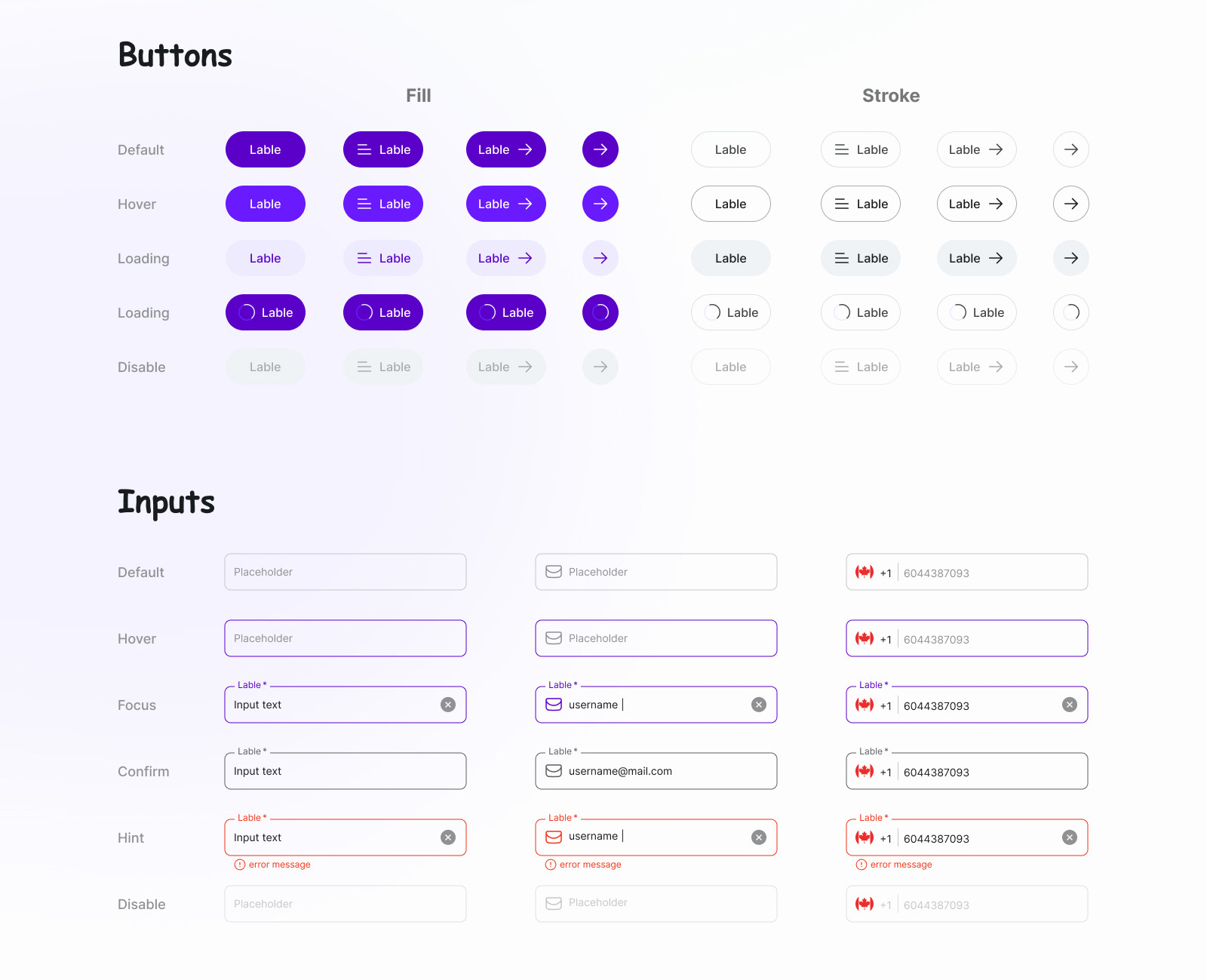 Original Xpertell design-system controls showing button states and form inputs